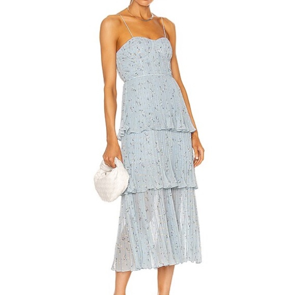 NWT: Self-Portrait Metallic Floral Tiered Midi Dress